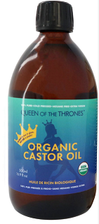 Bottle of Queen of the Thrones Organic Castor Oil, 16.9 fl oz, USDA organic certified