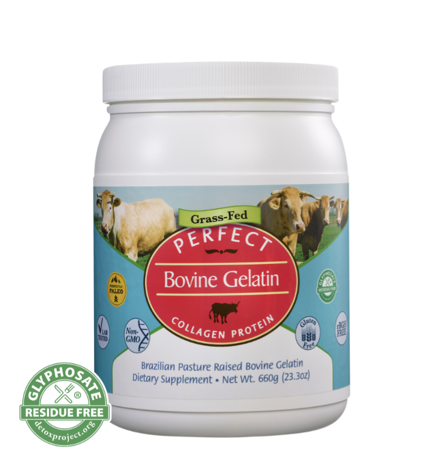 Perfect Bovine Gelatin Collagen Protein jar, Grass-Fed, 660g, Glyphosate Residue Free